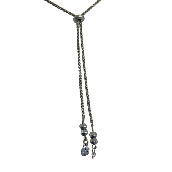 Lucky Brand Silver Tone Necklace Blue Agate Pendant Slide Adj Boho Marcasite - Picture 5 of 7